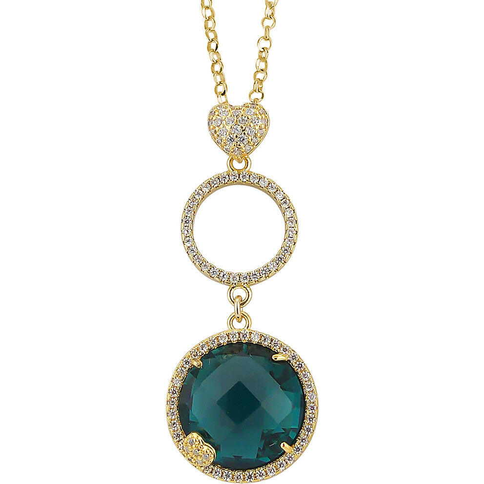 Collana Boccadamo Mediterranea Sharada Bronzo Pvd Oro Pendente Cuore Pavè + Cerchio e Cristallo Blu