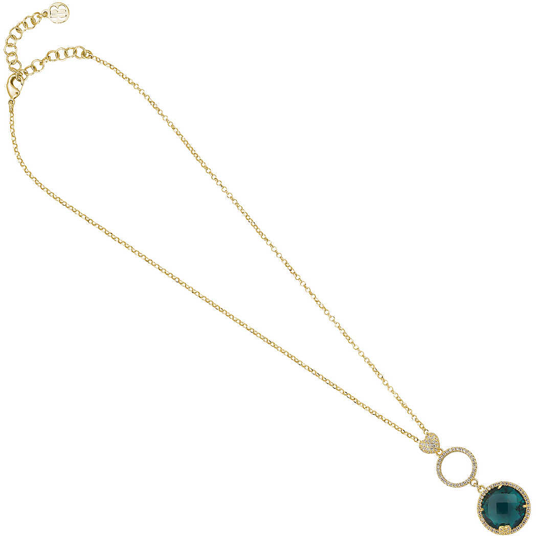 Collana Boccadamo Mediterranea Sharada Bronzo Pvd Oro Pendente Cuore Pavè + Cerchio e Cristallo Blu