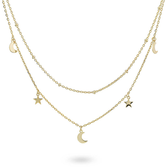 Collana Girocollo a 2 Fili Boccadamo Sophie Argento Dorato Pendenti Mezzelune e Stelle