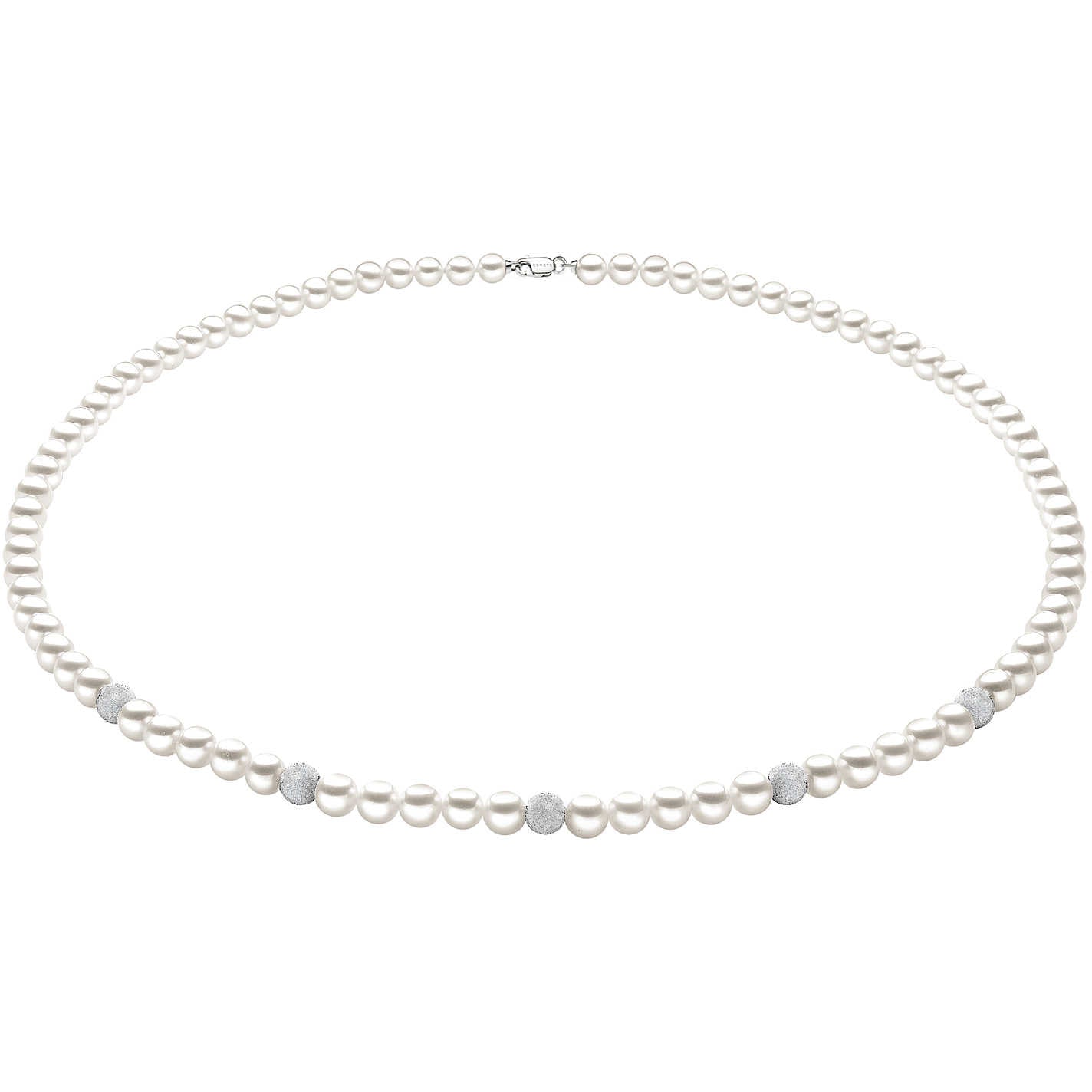 Collana Girocollo Comete Fili Fantasia Oro Bianco 18 Kt Perle Sfere Diamantate Piccole