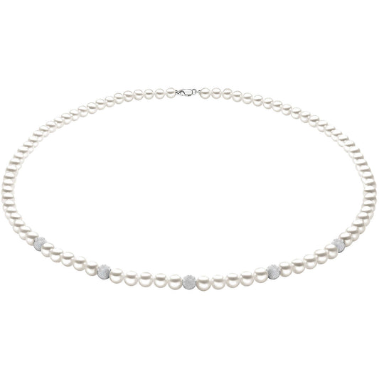 Collana Girocollo Comete Fili Fantasia Oro Bianco 18 Kt Perle Sfere Diamantate Piccole