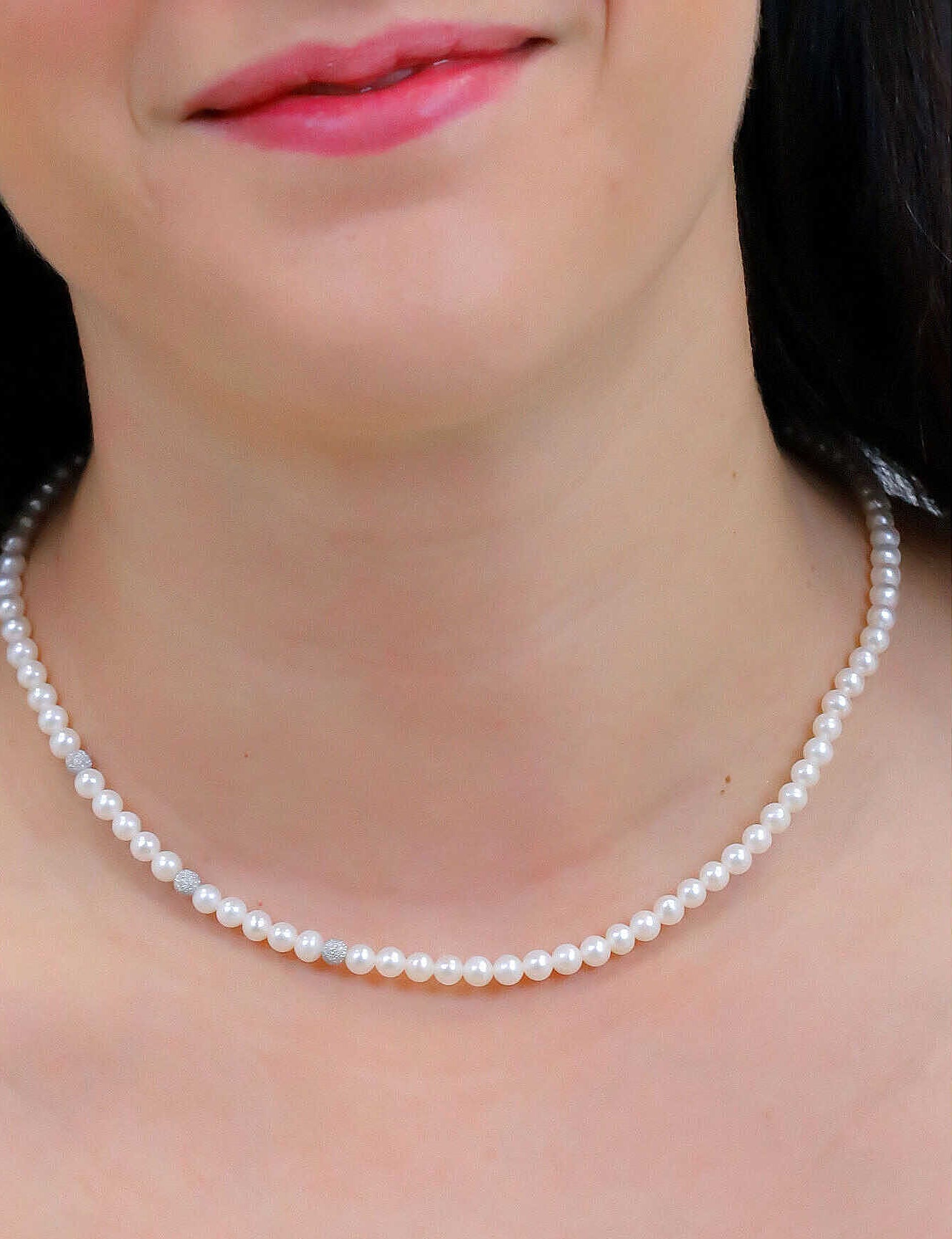 Collana Comete Fili Fantasia Oro Bianco Perle e Sfere Diamantate