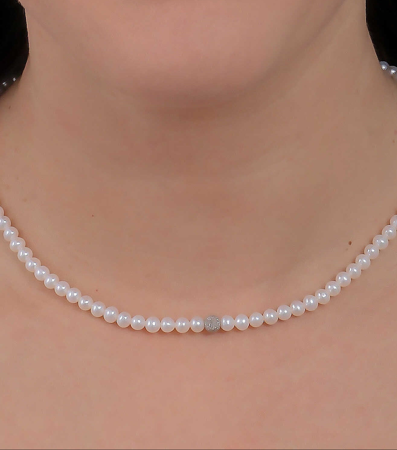 Collana Comete Fili Fantasia Filo Perle Oro 18 Kt Sfera Diamantata