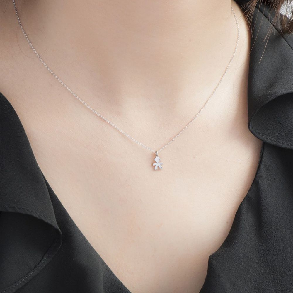 Collana Lebebé Briciole Oro Bianco 18 Kt Pendente Bimbo Diamantino