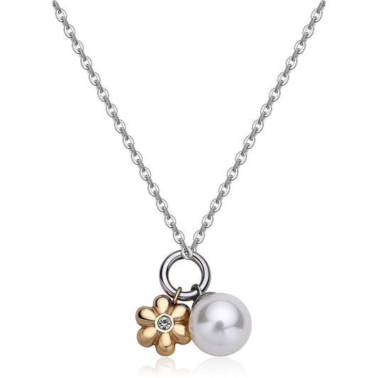 Collana Sagapò Days Acciaio Pendente Perla e Fiore Pvd Oro