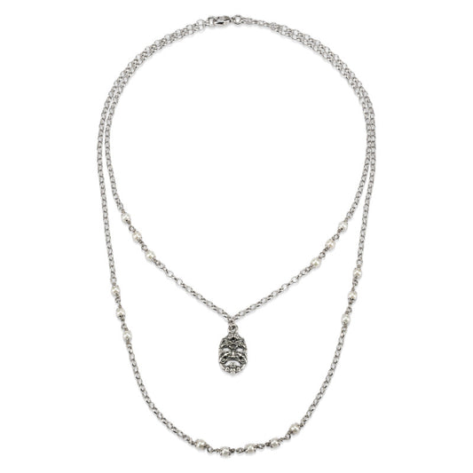 Collana Doppio Filo Gerardo Sacco Perle Argento Brunito Pendente Maschera