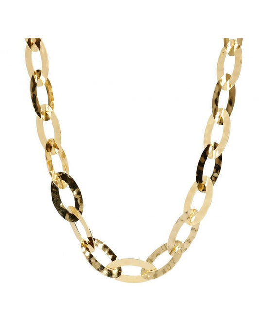 Collana Lunga Etrusca Gioielli Lega Golden Placcata Oro 18 Kt Maglie Ovali Martellate
