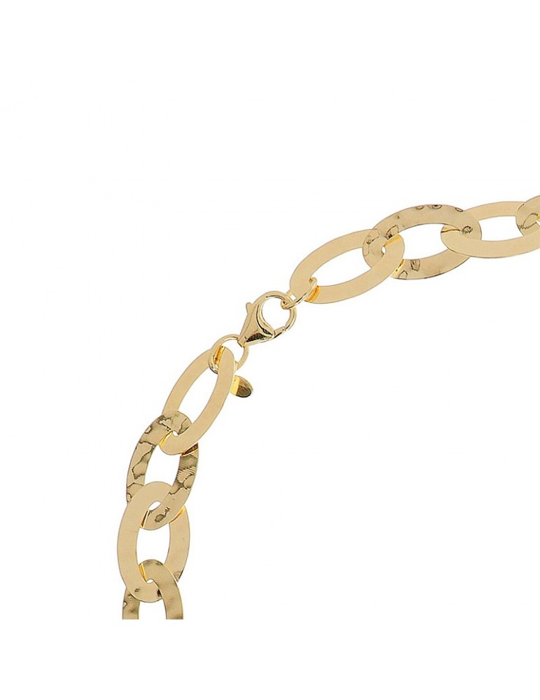 Collana Lunga Etrusca Gioielli Lega Golden Placcata Oro 18 Kt Maglie Ovali Martellate