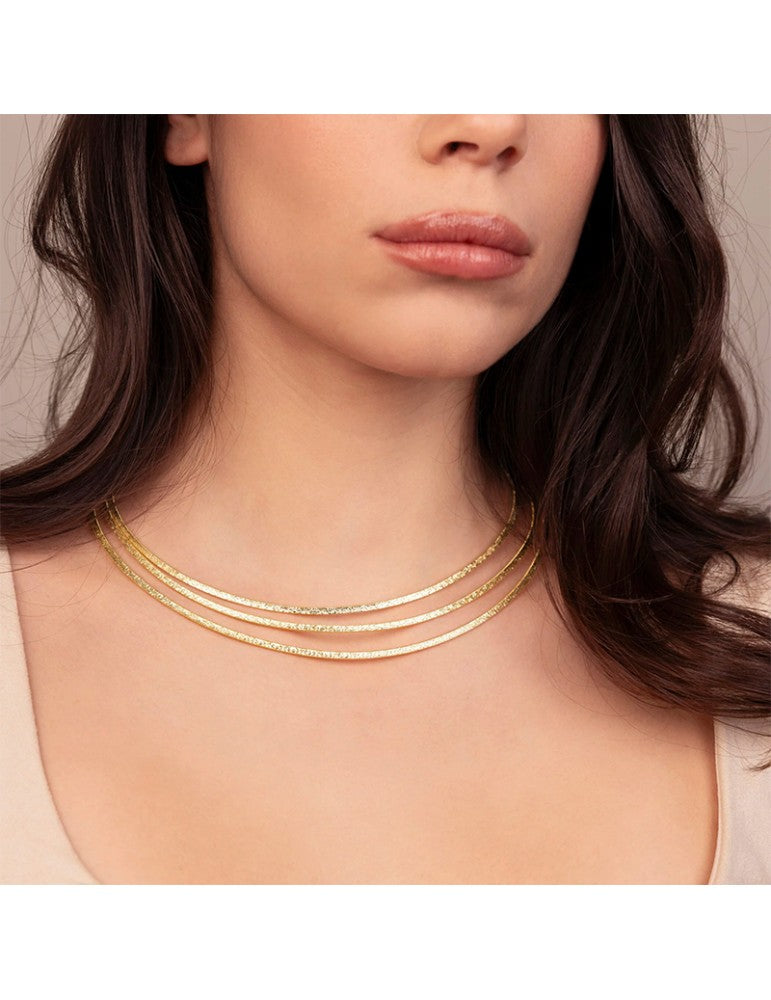 Collana Multifilo Etrusca Lega Golden Placcata Oro 18 Kt Tubogas