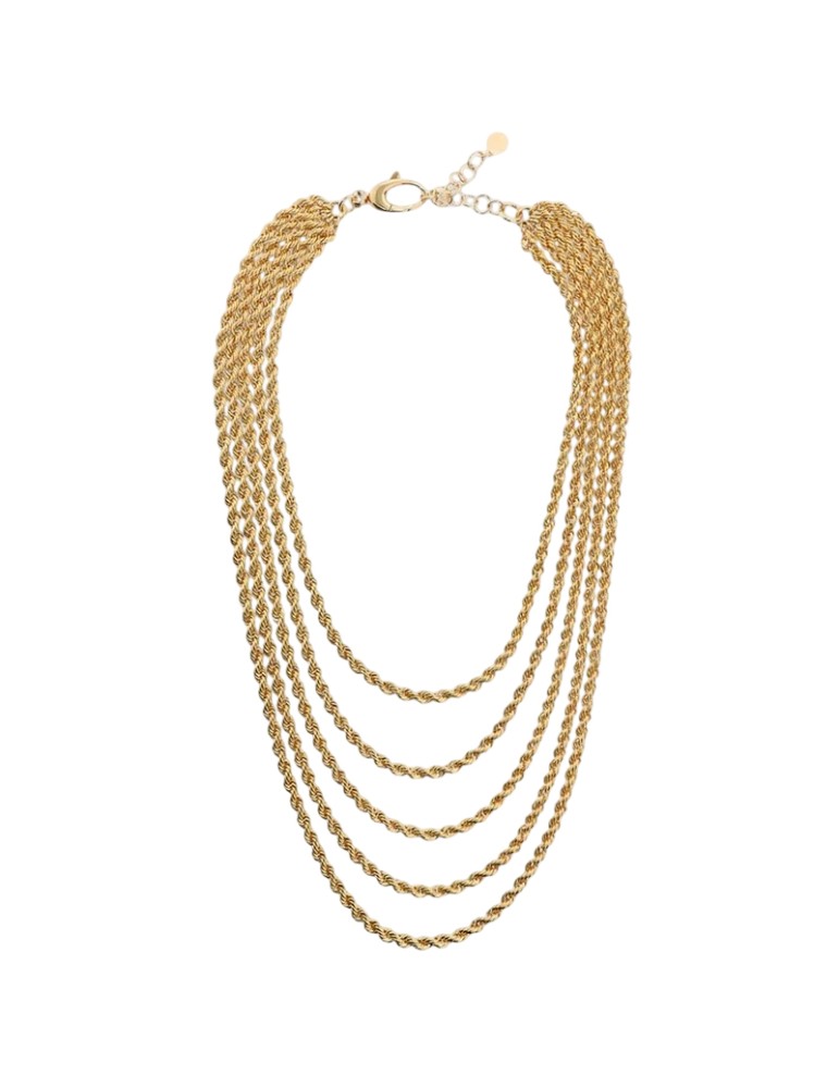 Collana Multifilo Etrusca Lega Golden Placcata Oro 18 Kt Graduata Maglia Corda