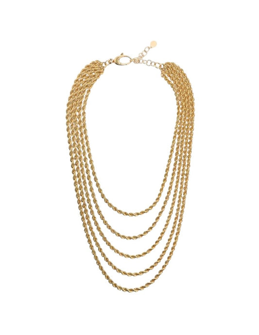 Collana Multifilo Etrusca Lega Golden Placcata Oro 18 Kt Graduata Maglia Corda