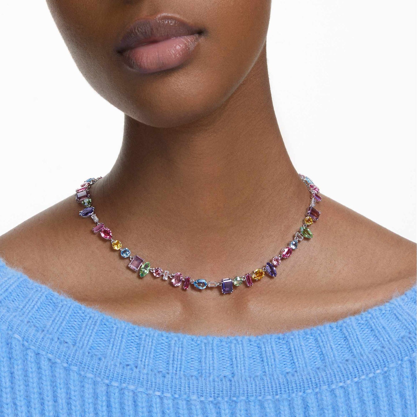 Collana Swarovski Gema Taglio misto, Multicolore, Placcato rodio
