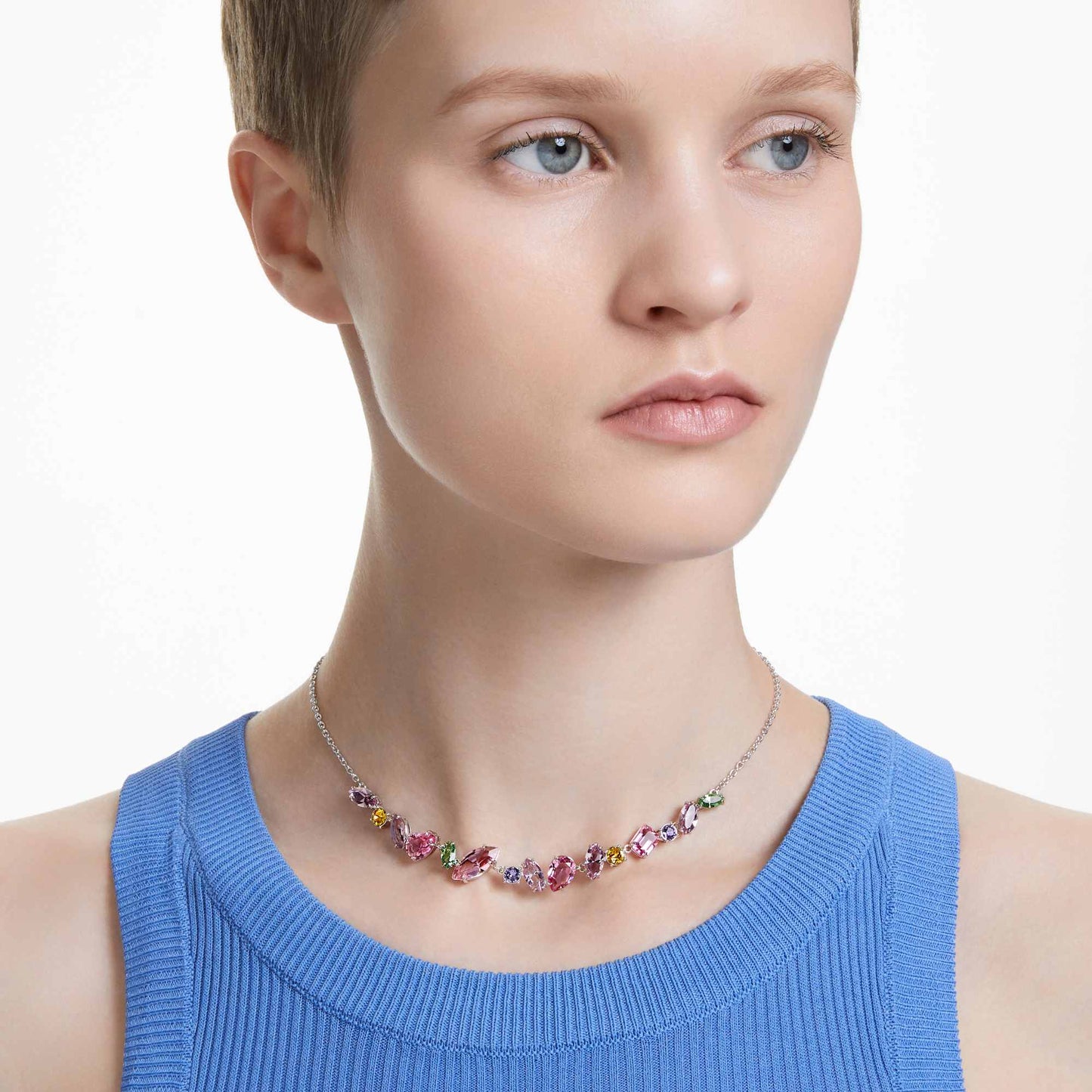 Collana Swarovski Gema Taglio misto, Multicolore, Placcato rodio