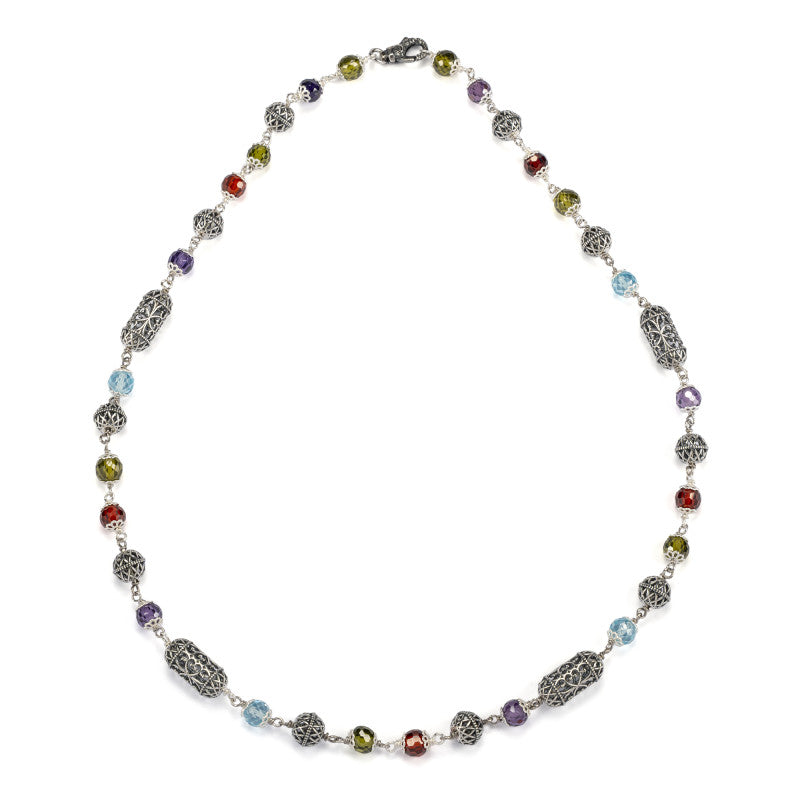 Collana Girocollo Gerardo Sacco Iride Argento Brunito Cubic Zirconia Multicolor Sinacoli e Lanterne Mediterranee