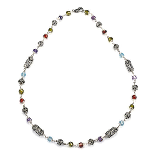 Collana Girocollo Gerardo Sacco Iride Argento Brunito Cubic Zirconia Multicolor Sinacoli e Lanterne Mediterranee
