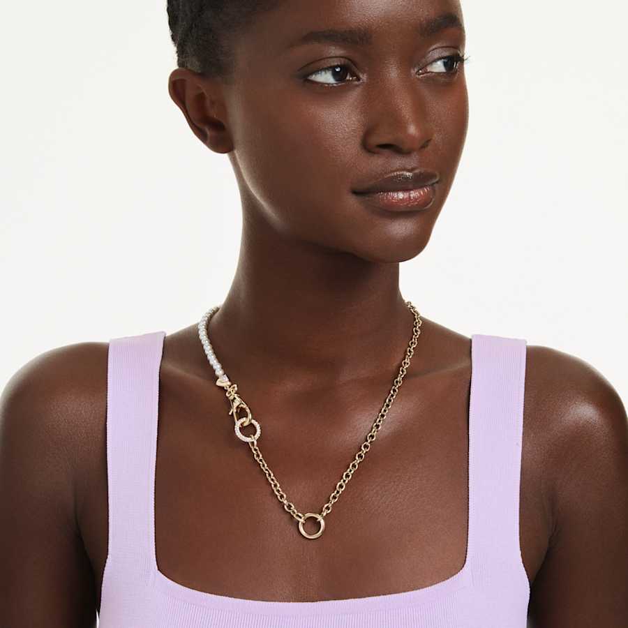 Collana Swarovski Idyllia Crystal Pearl, Bianca, Placcato color oro