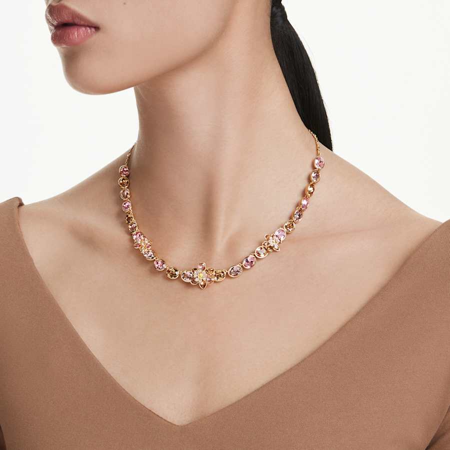Collana Swarovski Idyllia Taglio misto, Fiore, Multicolore, Placcato color oro