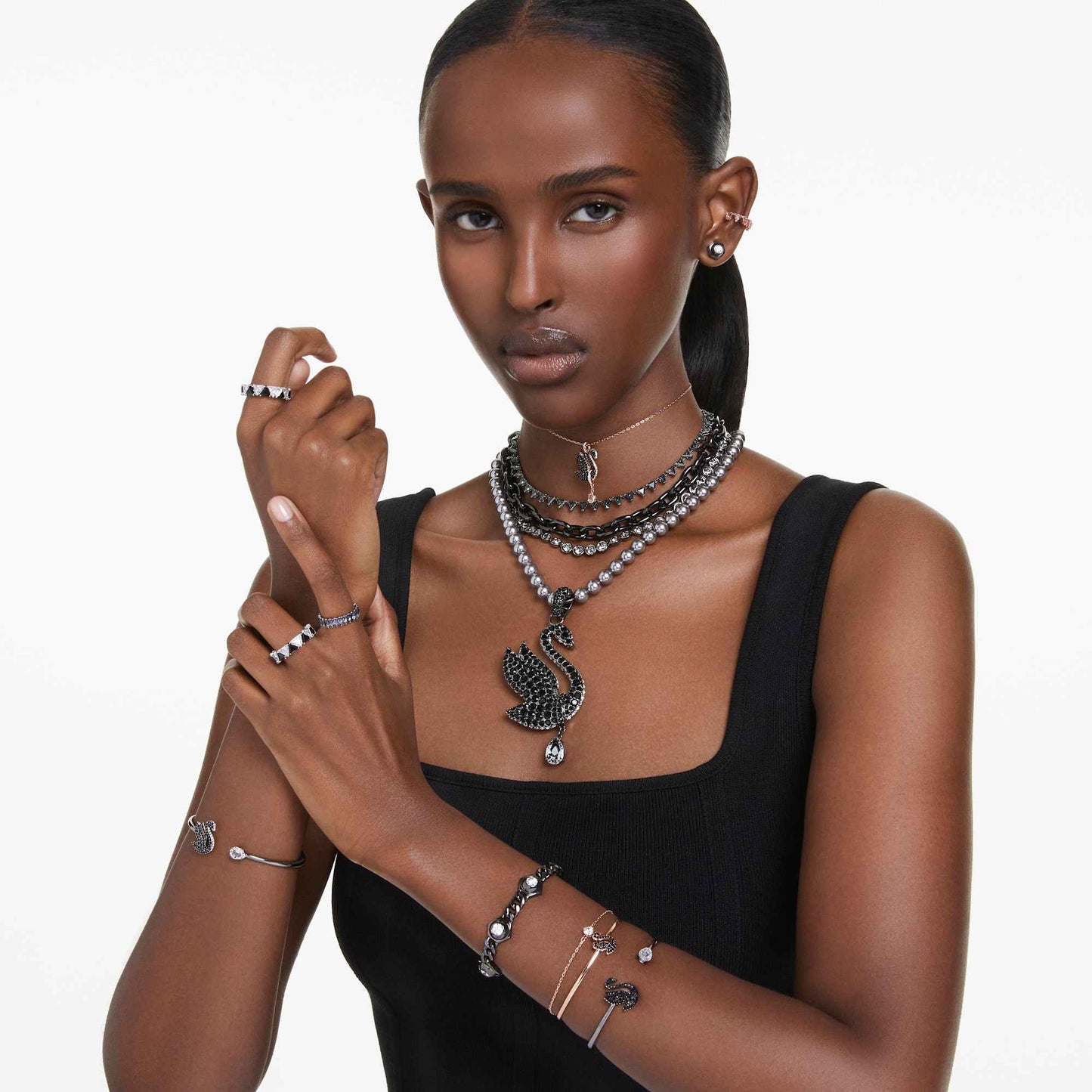 Collana Swarovski Imber Tennis Taglio tondo, Grigia, Placcato rutenio