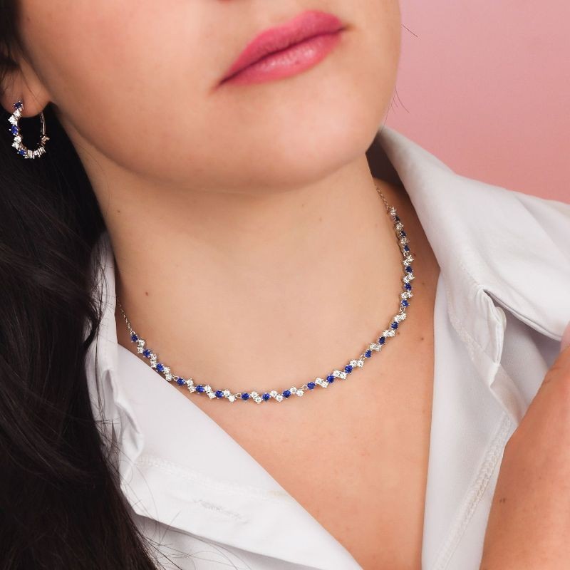 Collana Girocollo Boccadamo Sophie Argento Centrale Zirconi Bianchi/Blu