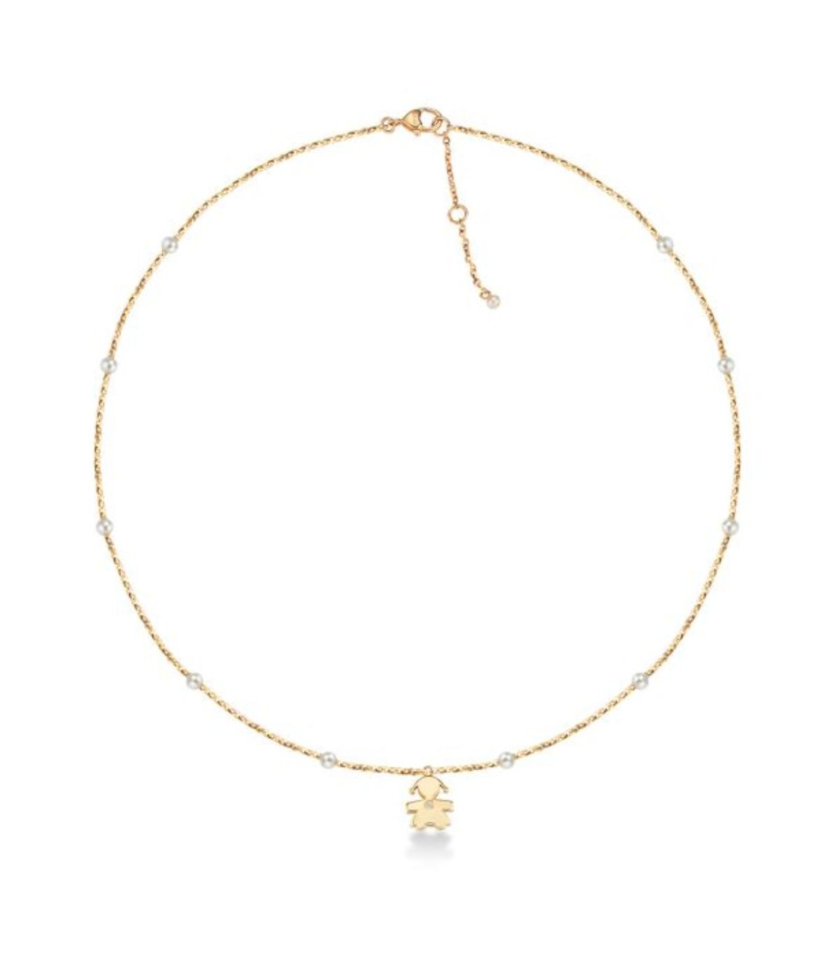 Collana Lebebé Le Perle Oro Giallo Perline e Pendente Bimba con Diamante