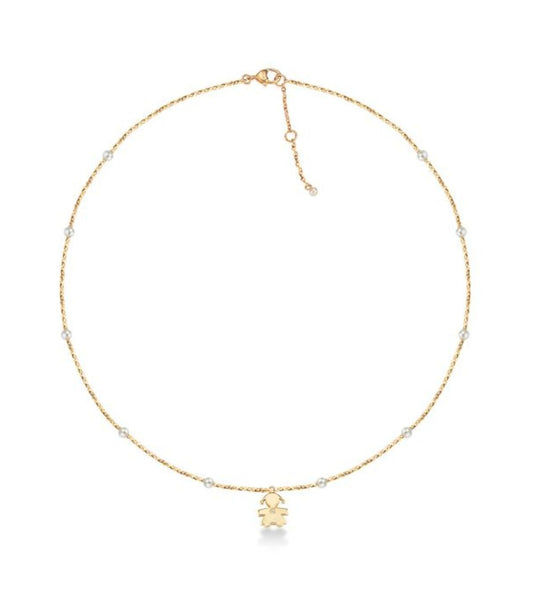 Collana Lebebé Le Perle Oro Giallo Perline e Pendente Bimba con Diamante