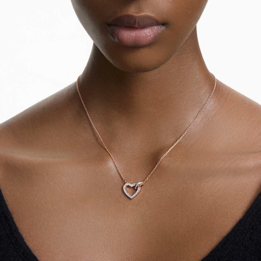 Collana Swarovski Lovely Cuore, Bianca, Placcato color oro rosa