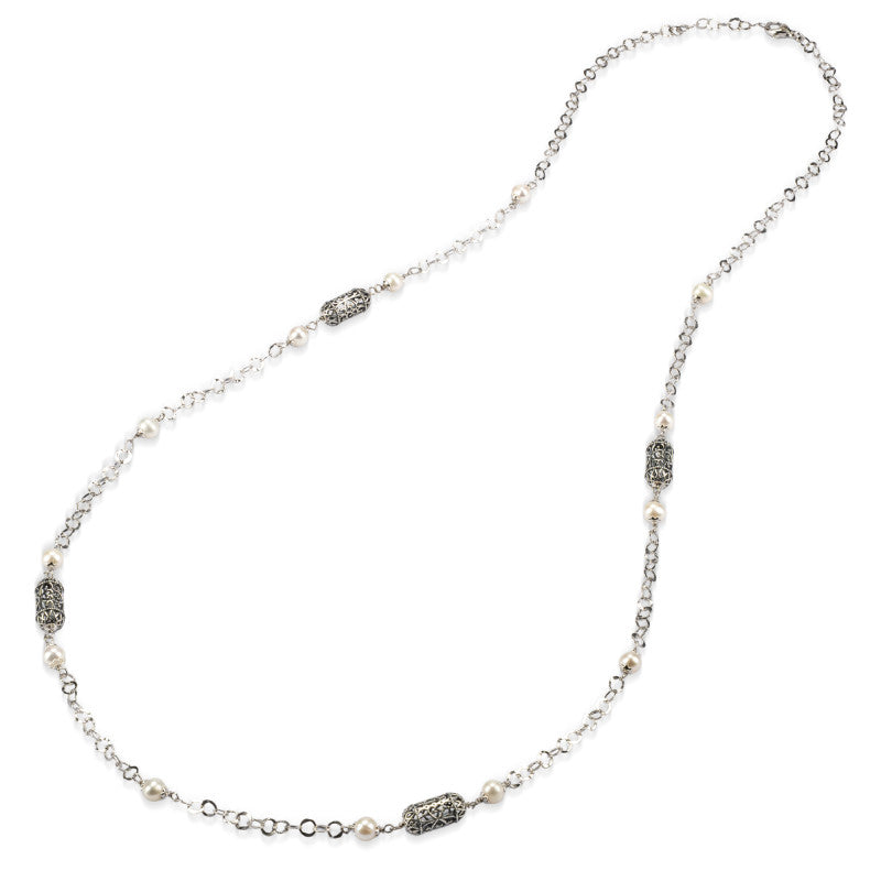 Collana Lunga Gerardo Sacco Perle Argento Brunito e Lanterne Mediterranee