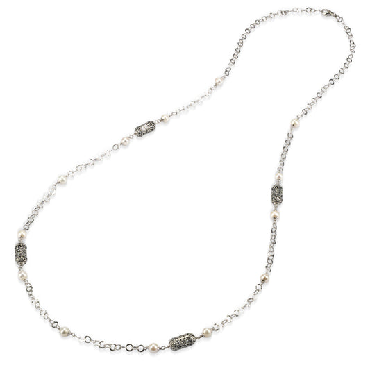 Collana Lunga Gerardo Sacco Perle Argento Brunito e Lanterne Mediterranee