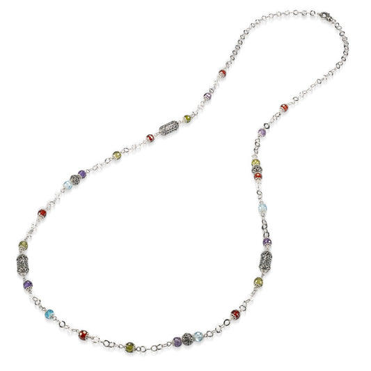 Collana Lunga Gerardo Sacco Iride Argento Brunito Cubic Zirconia Multicolor e Lanterne Mediterranee