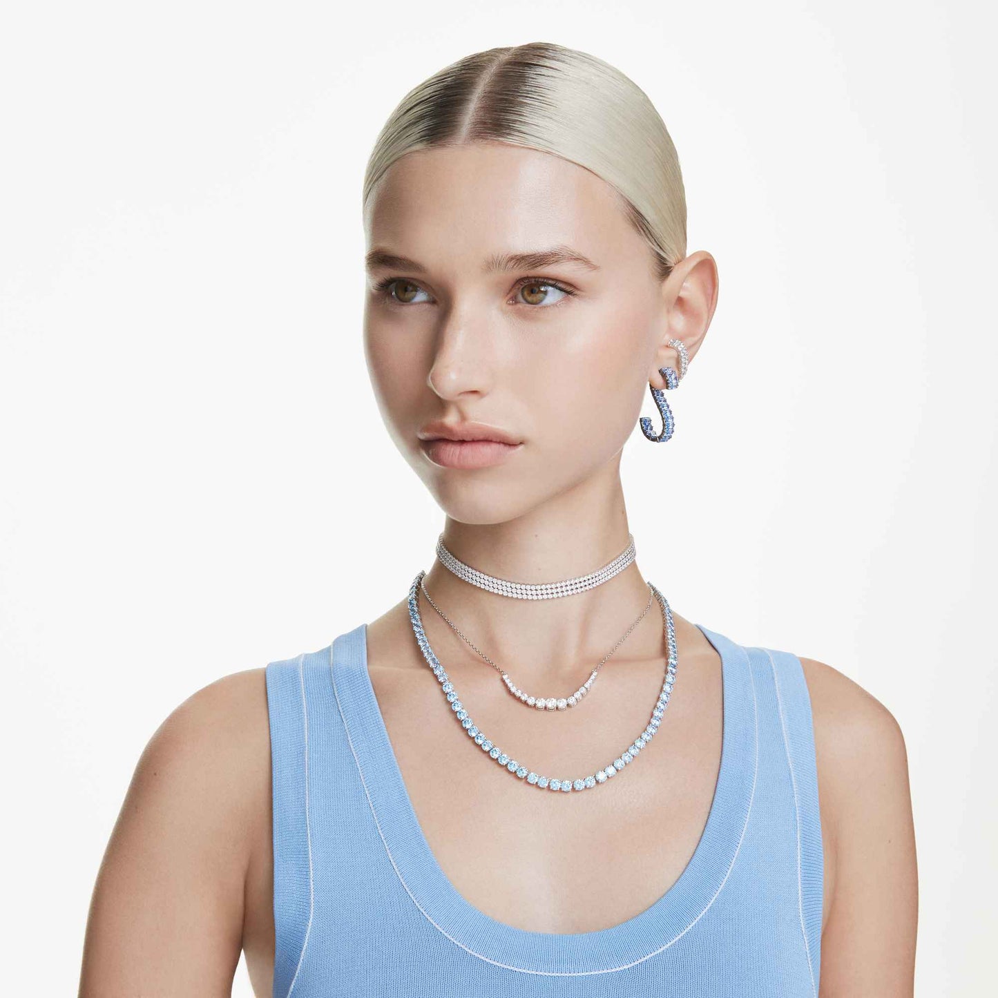 Collana Swarovski Matrix Sfumatura di tagli Round, Bianca, Placcato rodio