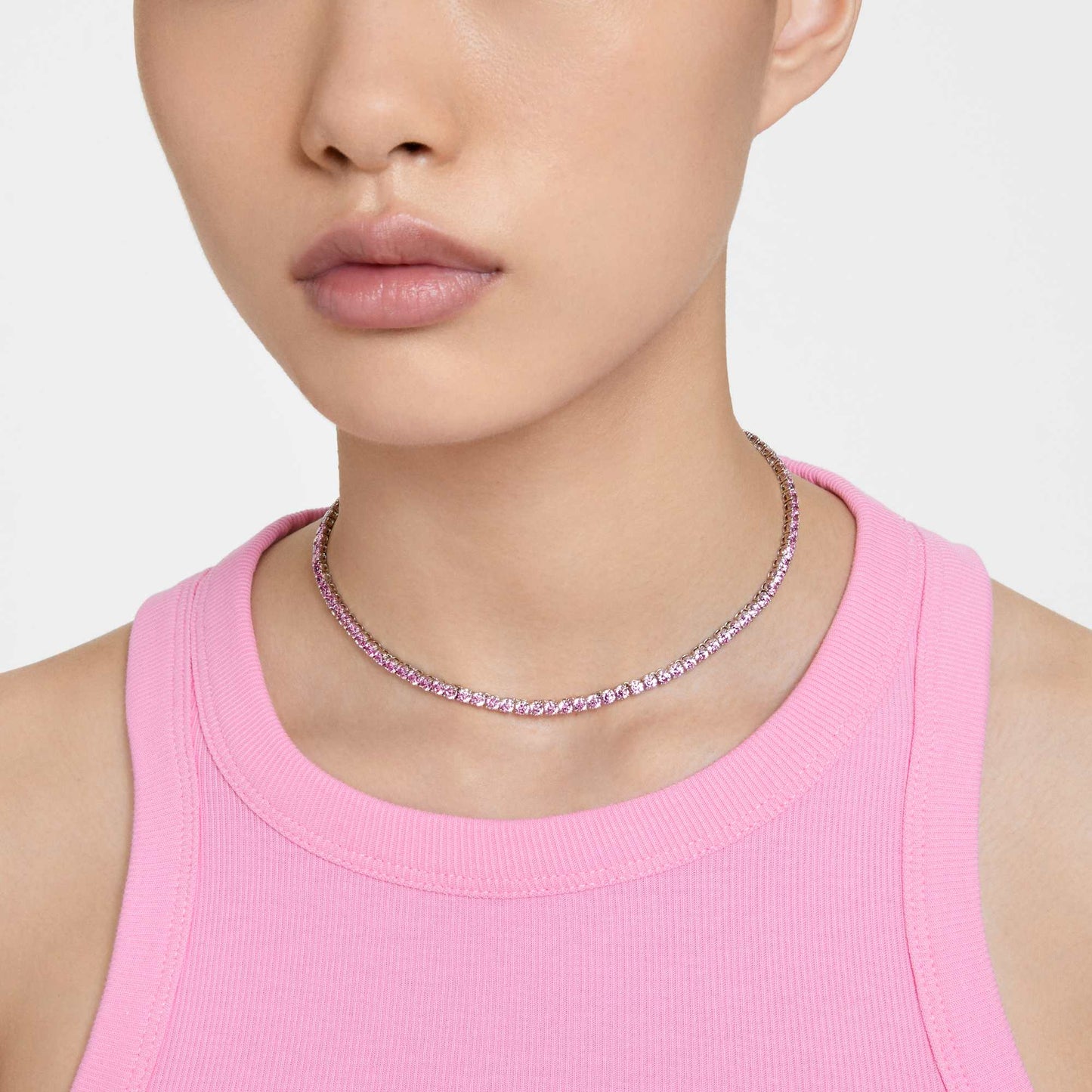 Collana Swarovski Matrix Tennis Taglio tondo, Rosa, Placcato rodio