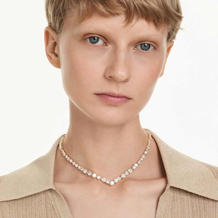 Collana Swarovski Mesmera V Taglio misto, Bianca, Placcato color oro