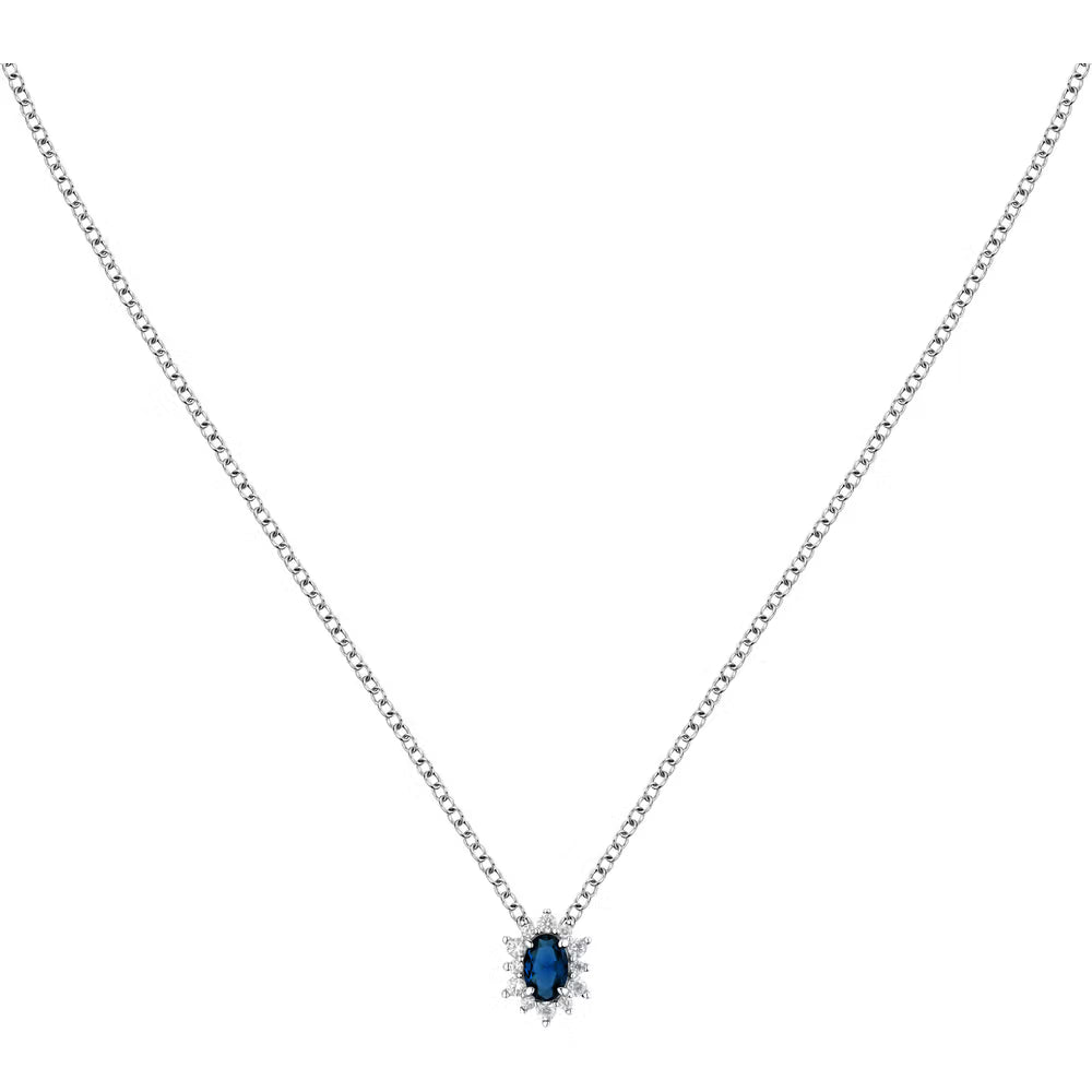Collana con Pendente Morellato Tesori Argento Rosetta Zircone Ovale Blu Contornato