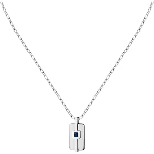 Collana Morellato Motown Uomo In Acciaio Con Pendente Piastrina Rettangolare 1 Cubic Zirconia Quadrato Blu
