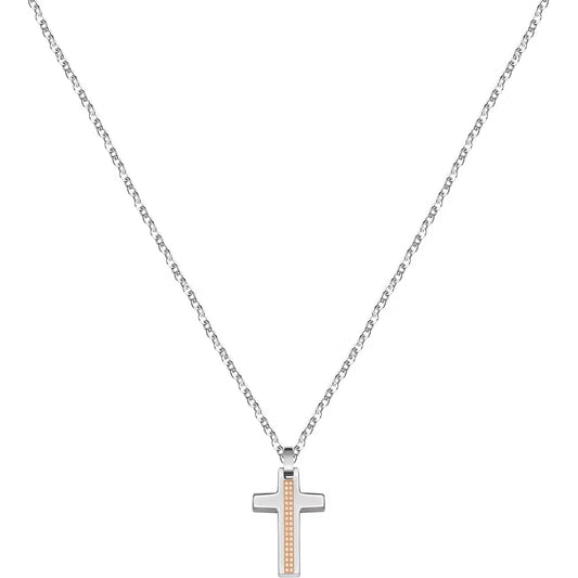 Collana Uomo Morellato Motown Acciaio Pendente Croce Pvd Oro Rosa