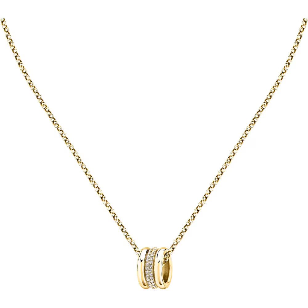 Collana cpn Pendente Morellato Vintage Bold Rolò Pvd Oro Doppia Fascetta Centro Fascia Di Cristalli