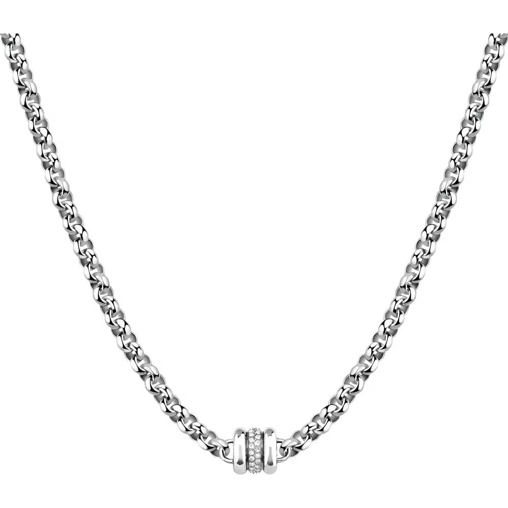 Collana Morellato Vintage Bold Rolò Acciaio Centrale Doppia Fascetta Fascia Di Cristalli