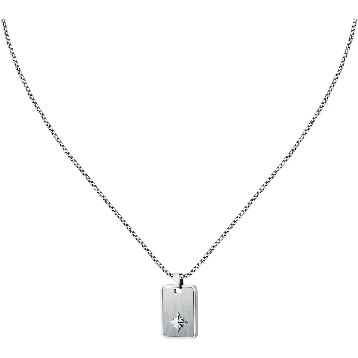 Collana Uomo Sector Marine Acciaio Catena Maglia Rolò Quadrata Pendente Piastrina Satinata/Rosa Dei Venti