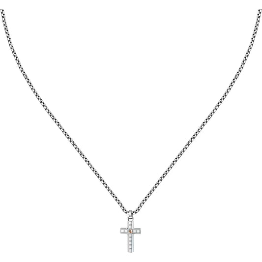 Collana Uomo Sector Spirit A Maglie Tondine Acciaio Con Pendente Croce Quadrettata + Vite Pvd Oro Rosa