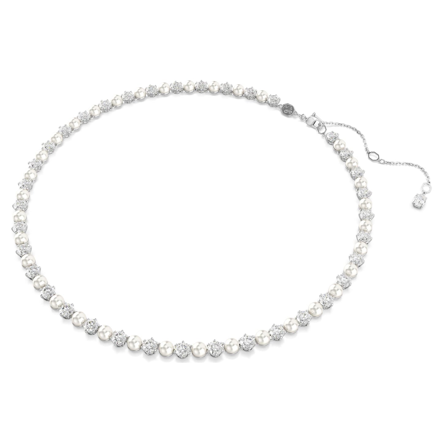 Collana Tennis Swarovski Matrix Crystal Pearl, Taglio Round, Bianca, Placcato rodio