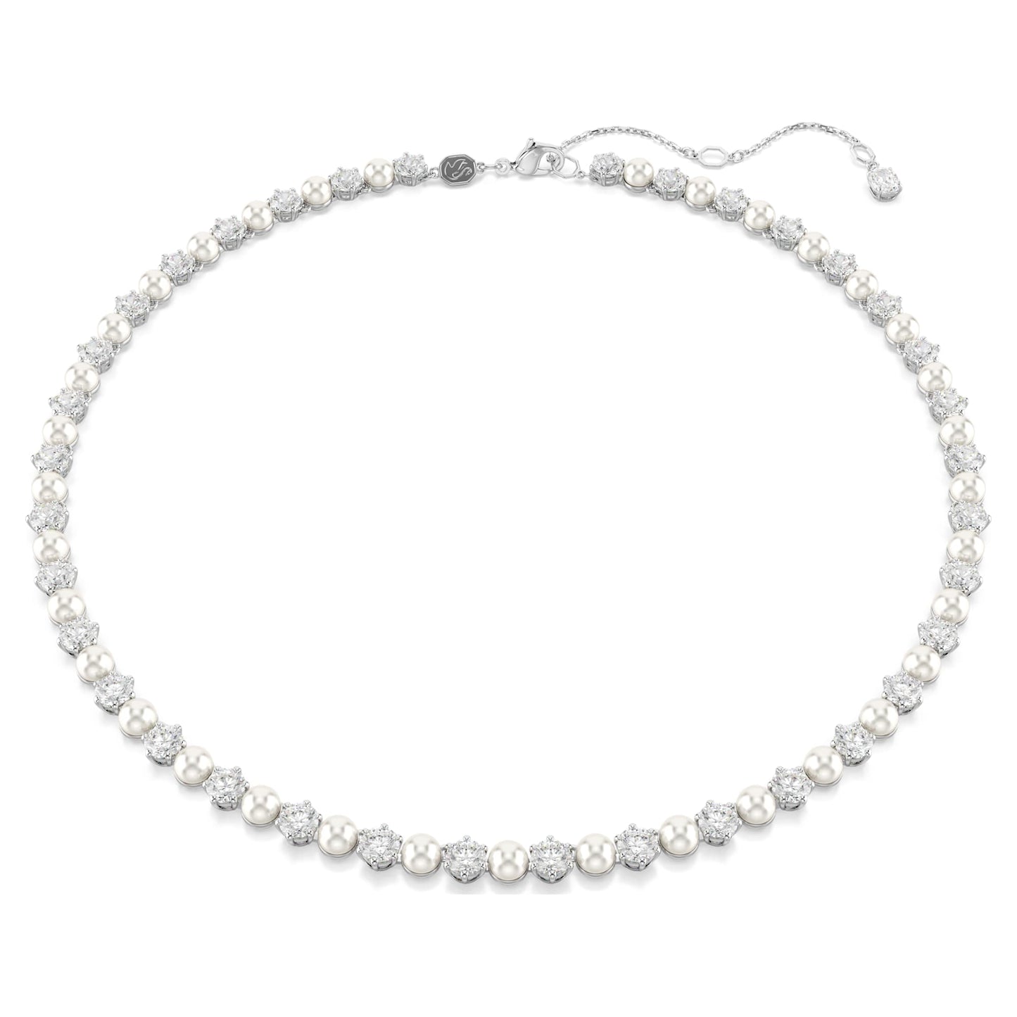 Collana Tennis Swarovski Matrix Crystal Pearl, Taglio Round, Bianca, Placcato rodio