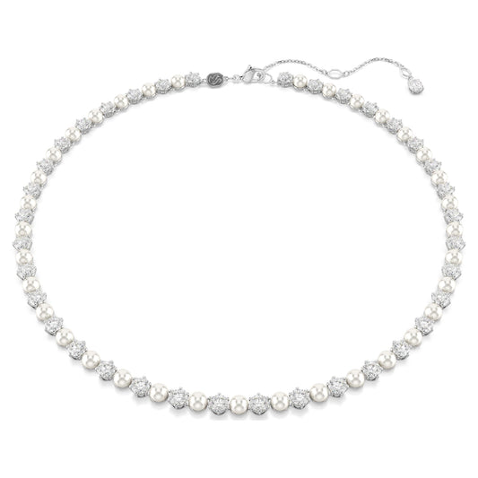 Collana Tennis Swarovski Matrix Crystal Pearl, Taglio Round, Bianca, Placcato rodio