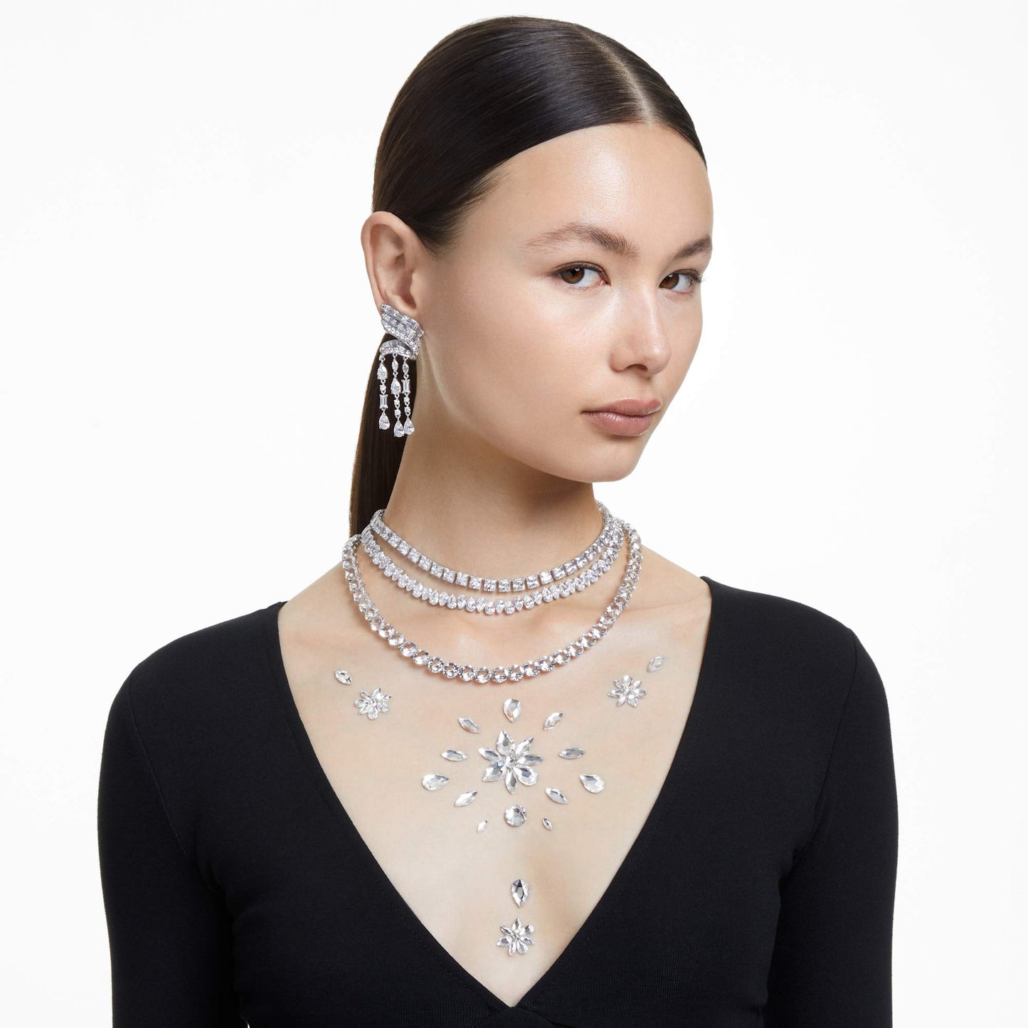 Collana Tennis Swarovski Matrix Taglio squadrato, Bianca, Placcato rodio