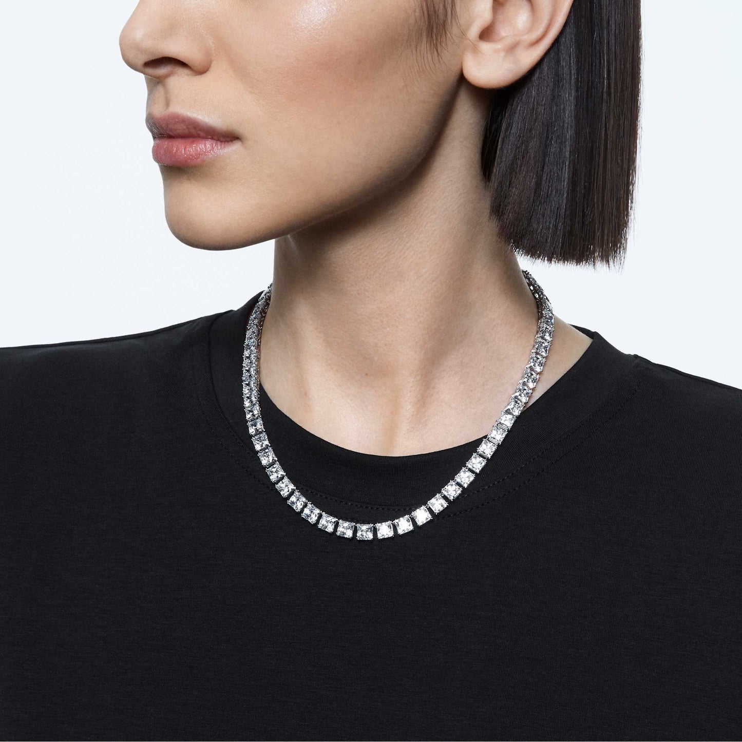 Collana Tennis Swarovski Matrix Taglio squadrato, Bianca, Placcato rodio
