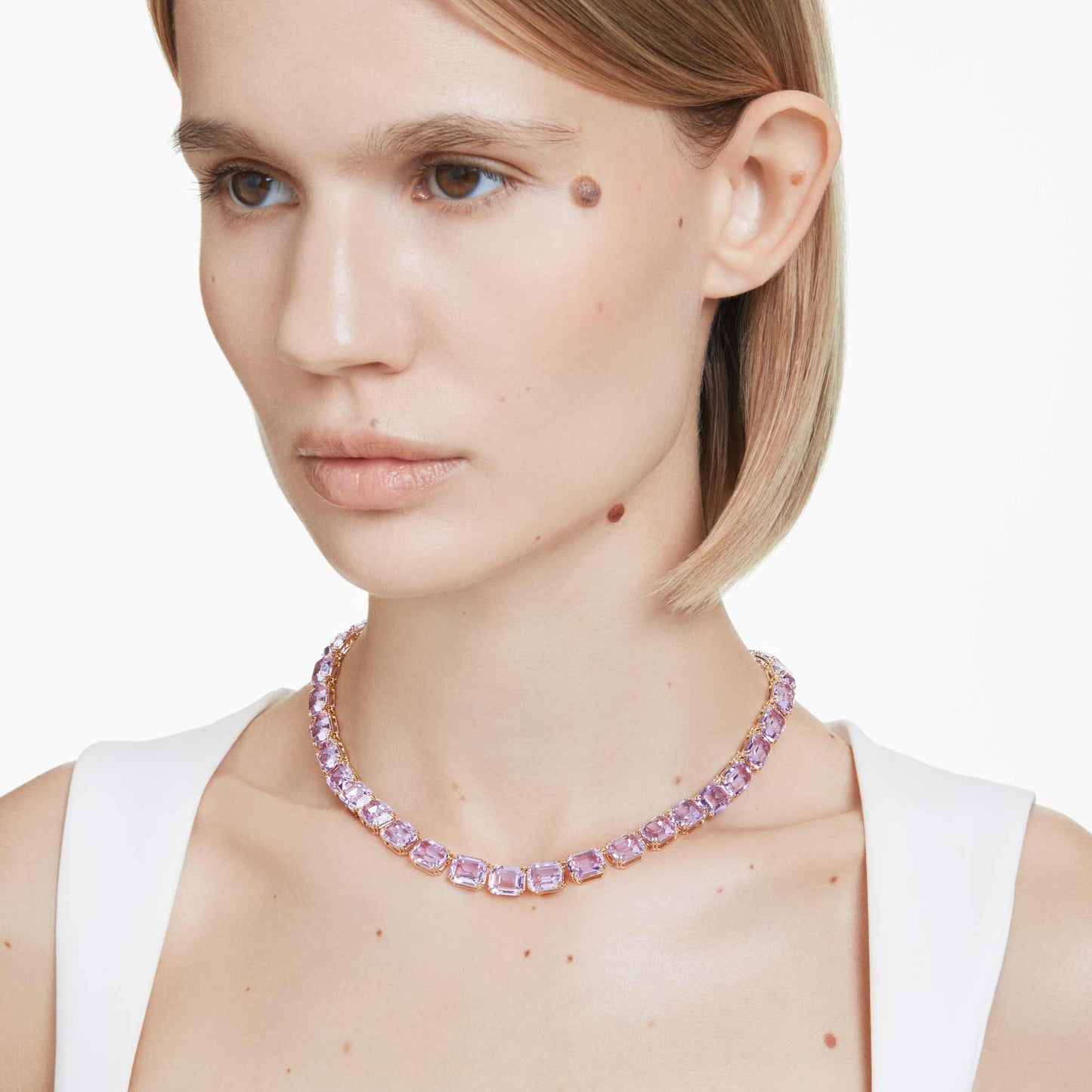 Collana Tennis Swarovski Millenia Taglio ottagonale, Viola, Placcato color oro