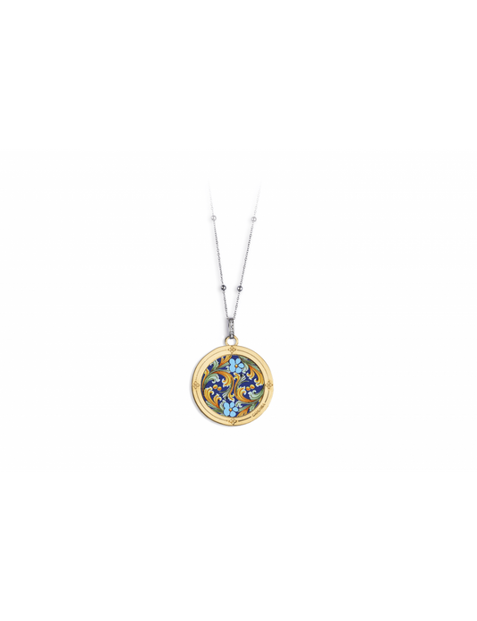 Collana Camurrìa U Girasuli Collana Lunga In Acciaio Pendente Pvd Oro Stampa Fiori