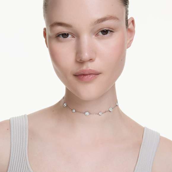 Collana Swarovski Una Angelic Taglio Round, Motivi a doppia faccia, Bianca, Placcato rodio