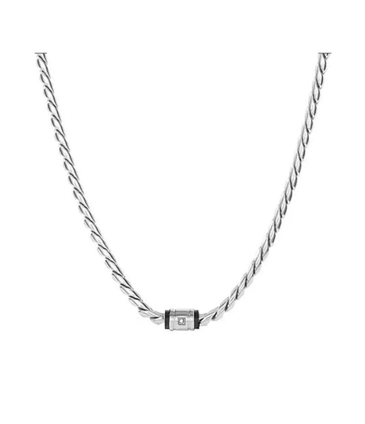 Collana Comete Uomo Acciaio Maglia Cubana Barilotto Centrale Acciaio Pvd Nero e Diamante Ct. 0,5