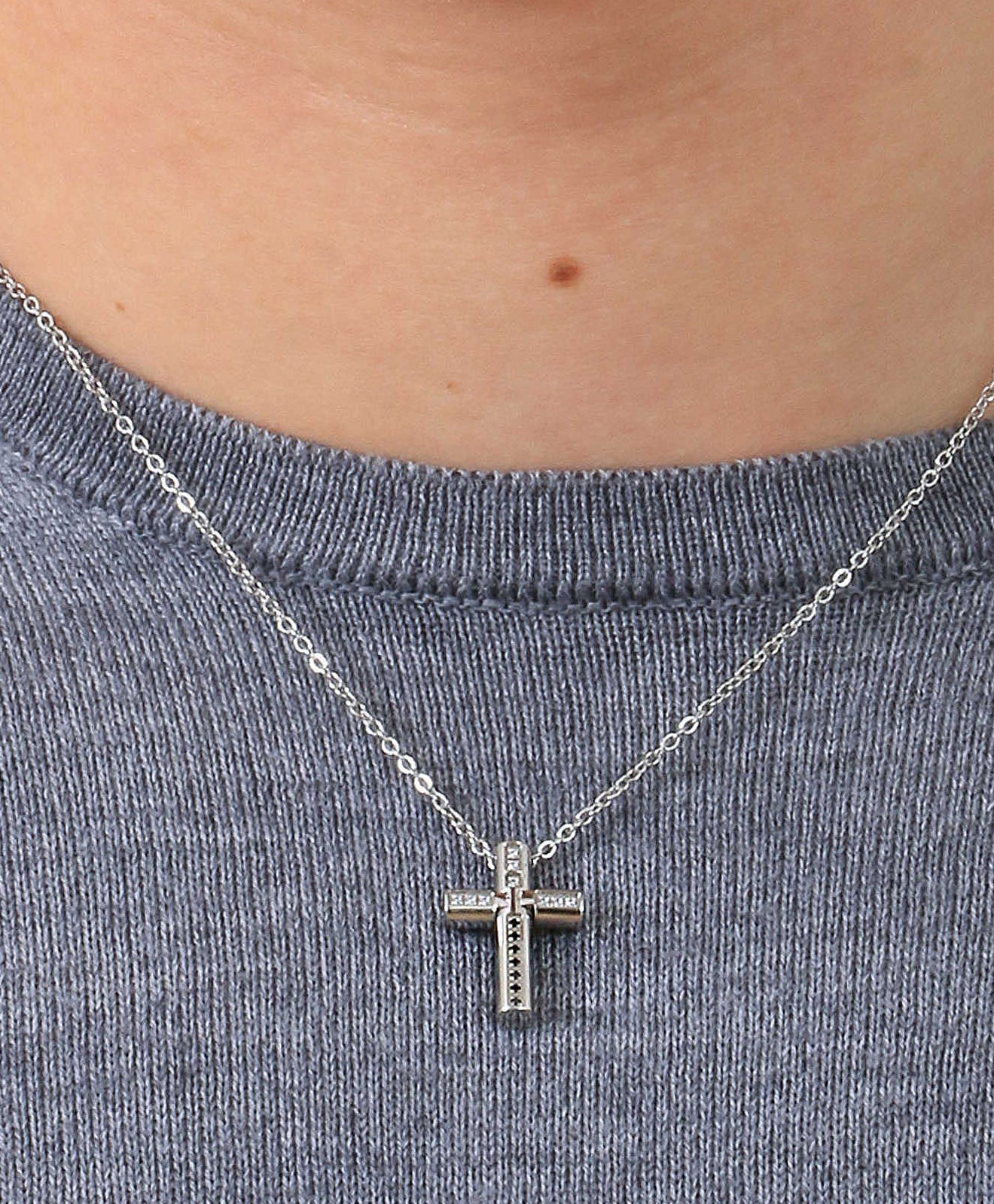 Collana Comete Suits Acciaio Pendente Croce Zirconi Bianchi e Neri