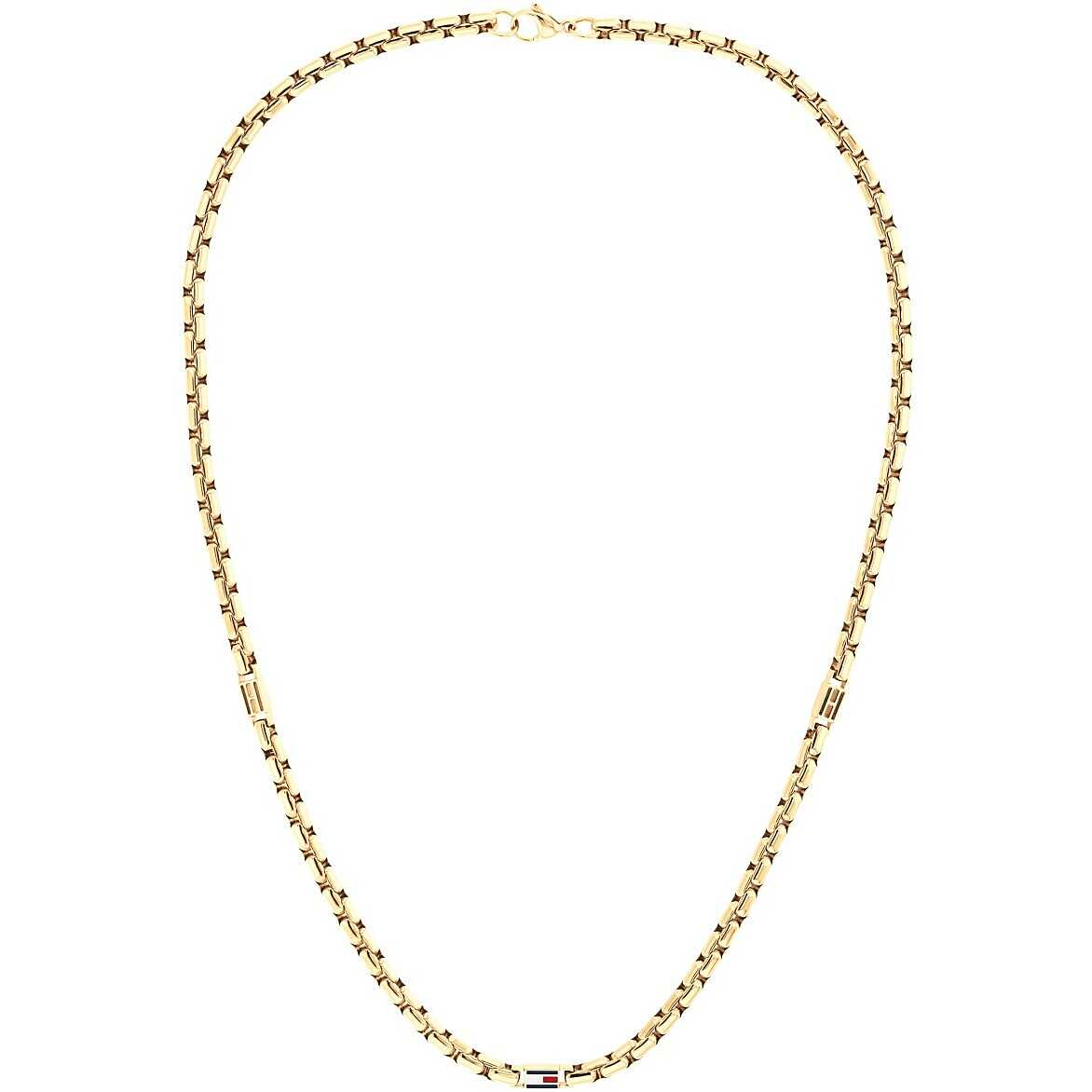 Collana Uomo Tommy Hilfiger 3Dflm Pvd Oro Maglia Tubolare 2 Elementi Traforati + 1 Logo Smaltato